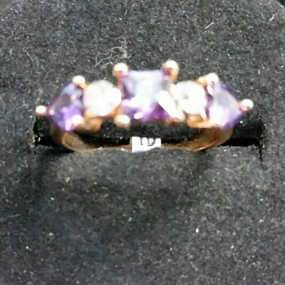 Amethyst and cubic rose gold ring - Picture 2 of 5